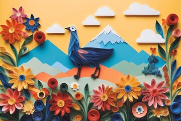 Colorful wildlife, flora and fauna in paper art style,inspired by quilling and scrapbooking, promoting nature conservation, perfect for design use with side view