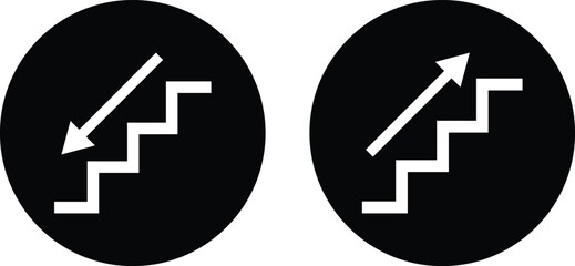 Stairs up and down icon set in trendy style isolated on white background . Stairs up and stairs down icons .  Vector illustration