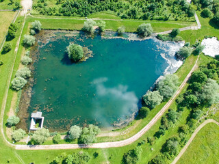 Aerial view of retention tank Ricanka by Uhrineves, Prague, Czech republic