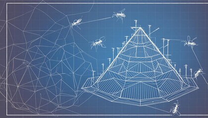 Blueprint Drawing of Tower Covered in Bugs. Generative AI