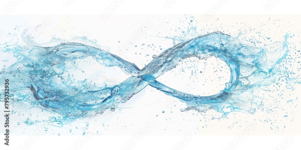 Aufkleber an artistic representation of the infinity symbol created with blue water and bubbles, emphasizing c