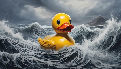 Rubber Duck Battling Stormy Seas. Generative AI