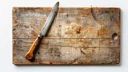 Knife on cutting board with wooden handle