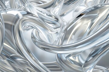 Abstract geometric silver background with glass spiral tubes, flow clear fluid with dispersion and refraction effect, crystal composition of flexible twisted pipes, modern 3d wallpaper, design element
