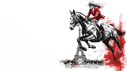 Red illustration paint of Equestrian Sport show jumping olympic games