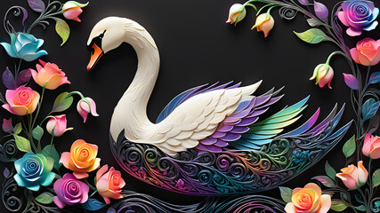 White swan on a black background