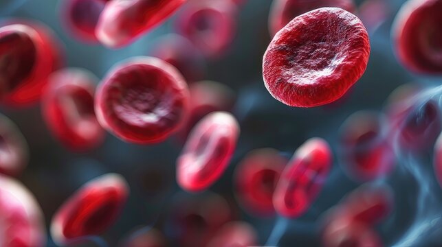 Illustration - red blood cells, erythrocytes, move with the blood flow, image under a microscope, medicine concept.