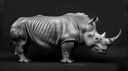   A single black-and-white image of a rhinoceros