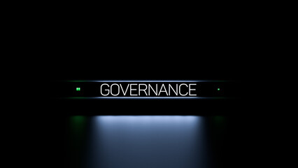 GOVERNANCE luminous text,word. Governance business concept,wallpaper.3D render