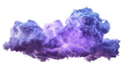 Purple cloud with lighting strikes or thunderbolts, storm illustration isolated on transparent background, danger in dark stormy nature weather on the sky