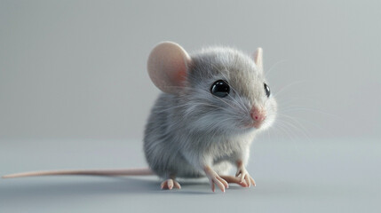 3d render grey color cute mouse standing isolated background