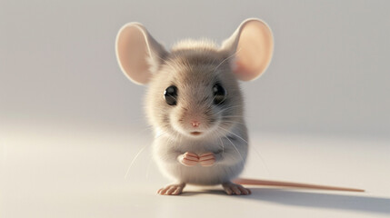 3d render cute mouse standing isolated background