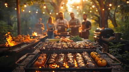 A social media post inviting friends to a backyard barbecue party with the promise of delicious...