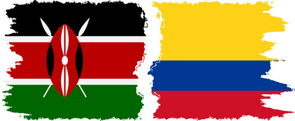 Colombia and Kenya grunge flags connection vector - obrazy, fototapety, plakaty