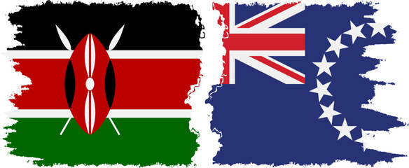 Naklejka premium Cook Islands and Kenya grunge flags connection vector