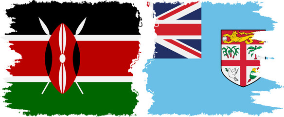 Fiji and Kenya grunge flags connection vector