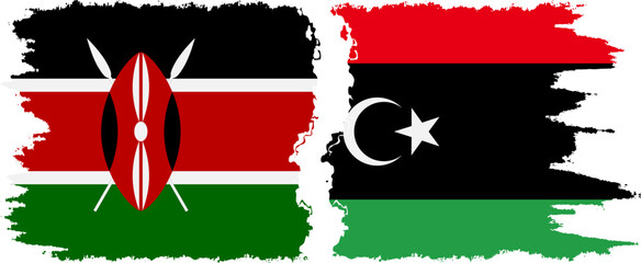 Libya and Kenya grunge flags connection vector