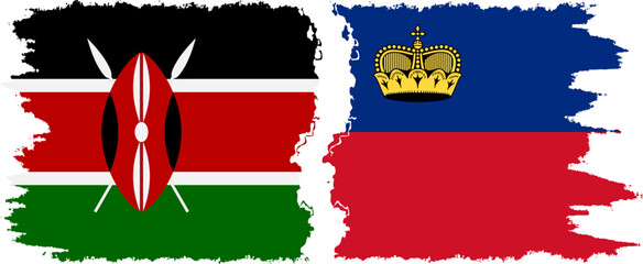 Liechtenstein and Kenya grunge flags connection vector - obrazy, fototapety, plakaty