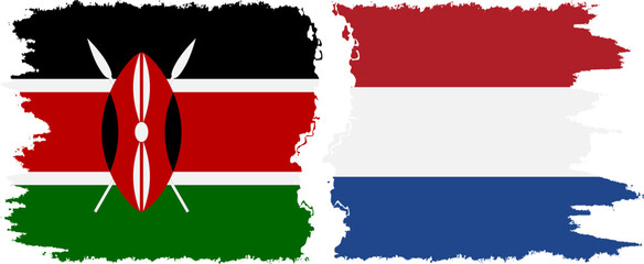 Netherlands and Kenya grunge flags connection vector - obrazy, fototapety, plakaty
