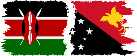Papua New Guinea and Kenya grunge flags connection vector