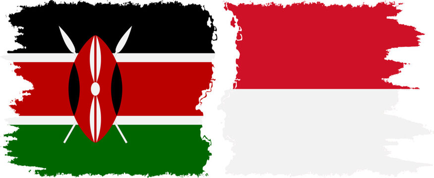 Monaco and Kenya grunge flags connection vector