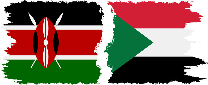 Sudan and Kenya grunge flags connection vector
