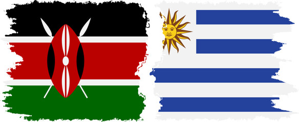 Uruguay and Kenya grunge flags connection vector