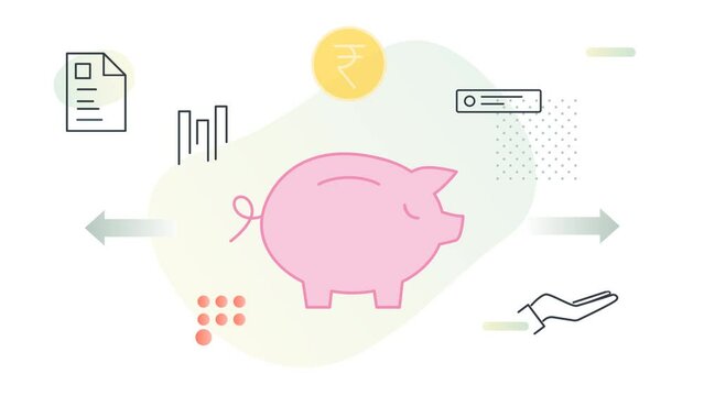 Keep Saving - Coin Falling in Piggy Bank and piggy bank grows bigger with future planning  - Animated Icon as MP4 File