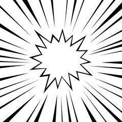 Fototapeta premium A central black starburst with radiating lines, creating a high-contrast effect against a stark white background, perfect for attention-grabbing visuals.