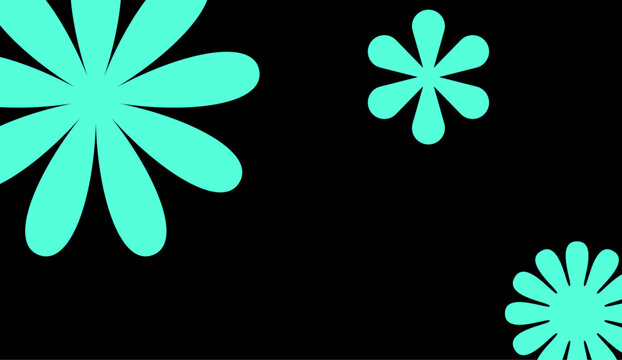 An abstract arrangement of cyan floral shapes blooms against a stark black background, conveying a playful yet modern graphic design element.