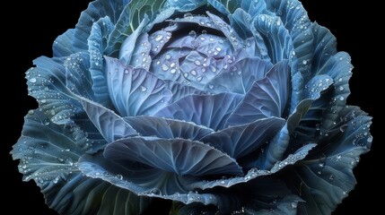 Fototapeta premium Close-up of a blue flower with water drops on its petals and in the center