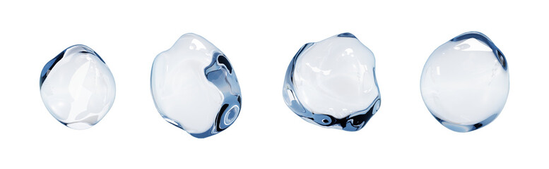 Set of bubbles. 3D Soap bubble floating on transparent background. Soap transparent balloon. 3D Rendering. Render of transparent glass circle liquid object, soap water bubble with reflection. PNG