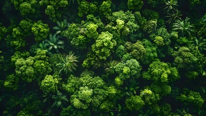 Aerial View of Lush Forest with Emphasis on Net Zero Emissions. Concept Aerial View, Lush Forest, Net Zero Emissions, Eco-Friendly, Green Technology