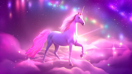 Obraz na płótnie Canvas Majestic unicorn posing on a pink background. 3d rendering