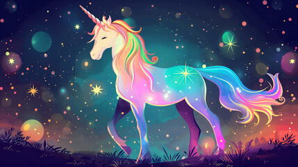 Obraz na płótnie Canvas Abstract unicorn on sky background, kids books illustration 
