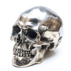 Steel surface skull silver white background anthropology.