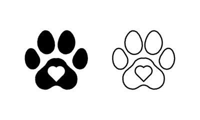 Dog Paw Print Black White Outline Heart Shaped Cut Out Vector Illustration © Ricographi