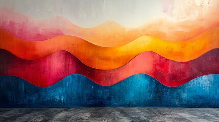 a painting of a wave of colors on a wall