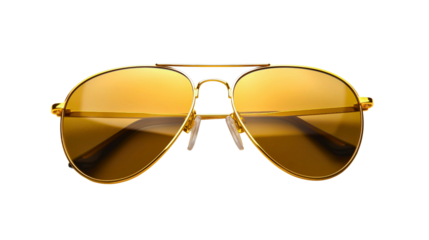 Closeup of yellow frame summer sunglasses, modern fashion style object isolated on transparent background