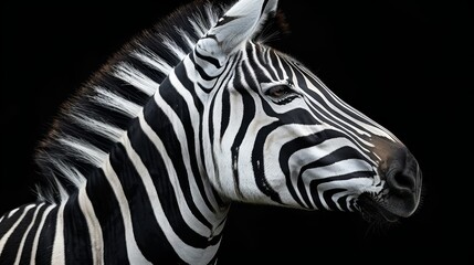 Fototapeta premium A tight shot of a zebra's head, angled sideways, revealing an open mouth