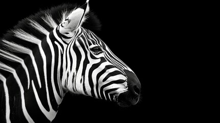 Fototapeta premium A monochrome image of a zebra's head displaying a contrasting white stripe alongside its face