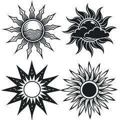 Set of sun vector silhouette an white background 
