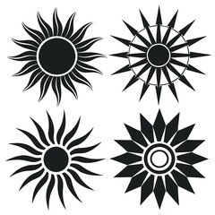 Set of sun vector silhouette an white background 