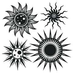 Set of sun vector silhouette an white background 