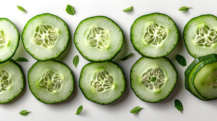 Fresh Cucumber Slices Isolated on White Background,
Sliced cucumber slices useful nature background
