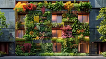 Fototapeta na wymiar Green Walls: Vertical Gardens Transforming Urban Facades