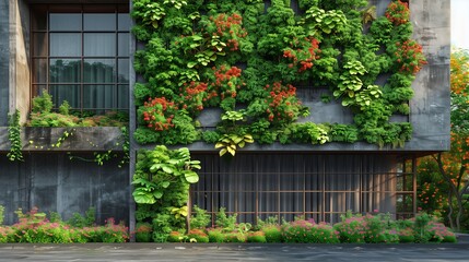 Fototapeta na wymiar Green Walls: Vertical Gardens Transforming Urban Facades