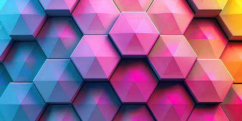 3D Futuristic colorful geometric hexagon background with mesh cells texture wallpaper.