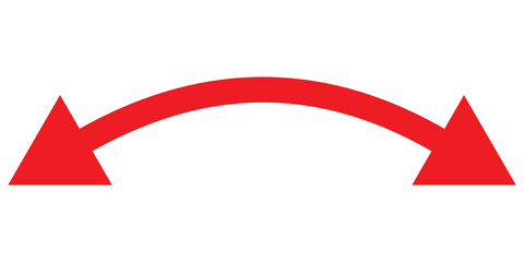 Dual sided red arrow vector, icon, silhouette design. Semicircular curved thin, long double ended red arrow vector design for website, app and logo design. Vector illustration of duel side arrow. - obrazy, fototapety, plakaty