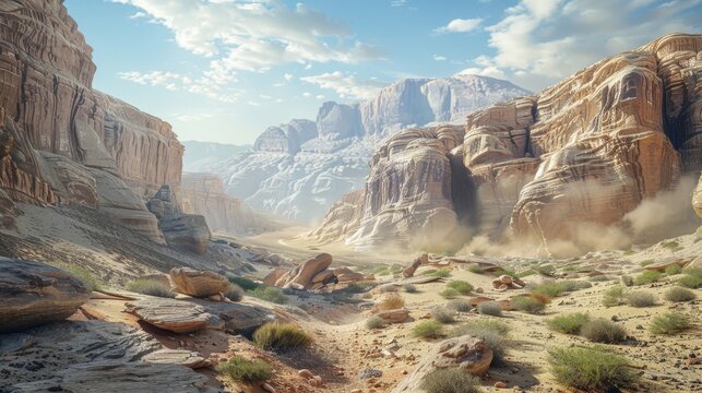 Desert landscape showing rocks and vegetation